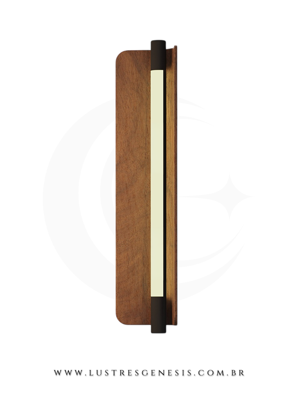 Lumin&aacute;ria Arandela LED Preto com Madeira Minimalista 48x15cm Para Cabeceira Lavabo Corredor Suite